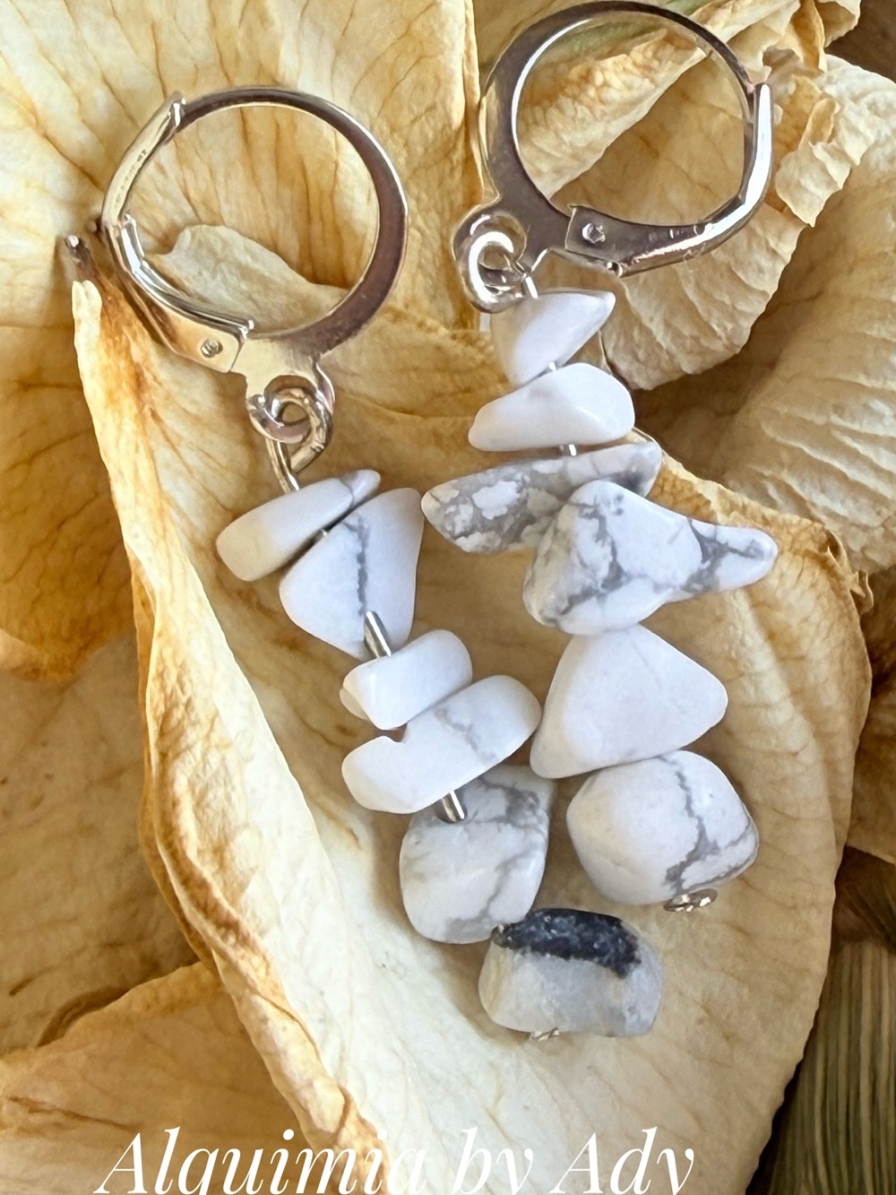 Alquimia White Howlite Stack Drop Earrings with Silver Leverbacks